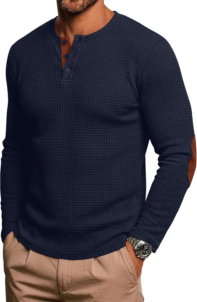Men's Waffle Thermal Long Sleeve Henley Shirts