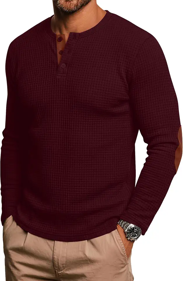 Men's Waffle Thermal Long Sleeve Henley Shirts