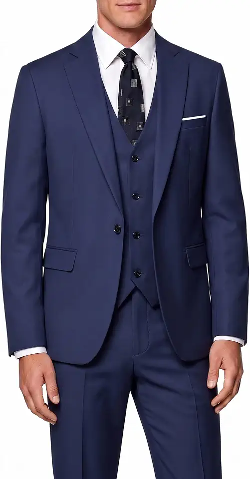 WULFUL Men's 3 Piece Suit Set Slim Fit One Button Blazer Business Tuxedo Vest Jacket Pants Formal Wedding Prom