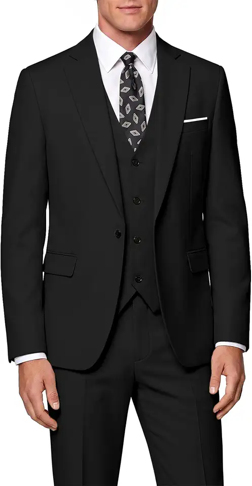WULFUL Men's 3 Piece Suit Set Slim Fit One Button Blazer Business Tuxedo Vest Jacket Pants Formal Wedding Prom