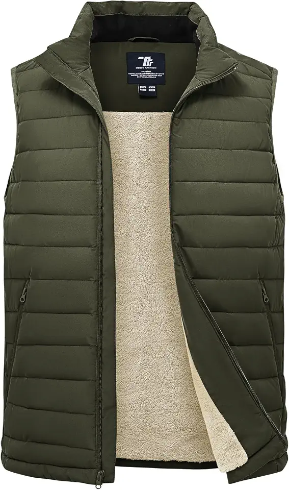 TBMPOY Mens Sherpa Lined Winter Puffer Vest Outerwear Lightweight Outdoor