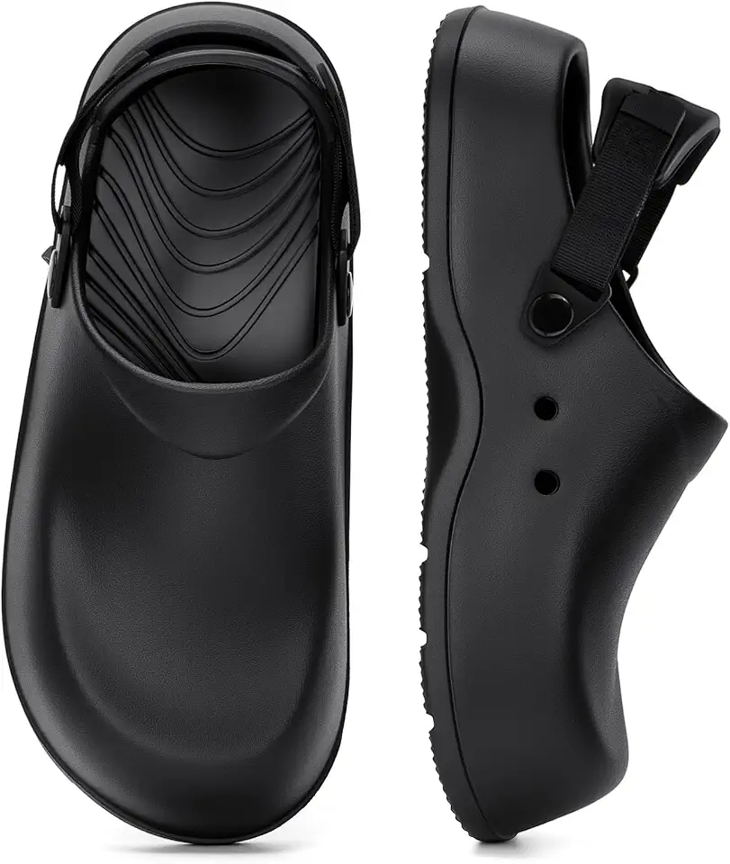 Men's Black Leather Slip On Kitchen Clogs