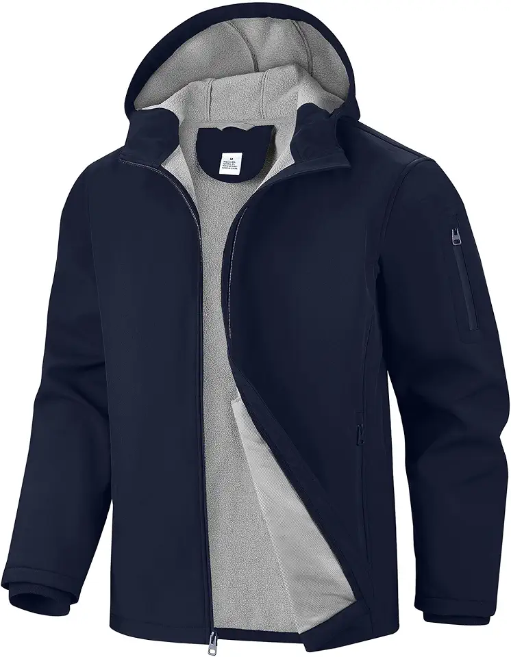 iCreek Men's Fleece Lined Softshell Rain Jacket Waterproof Warm Rain Coat