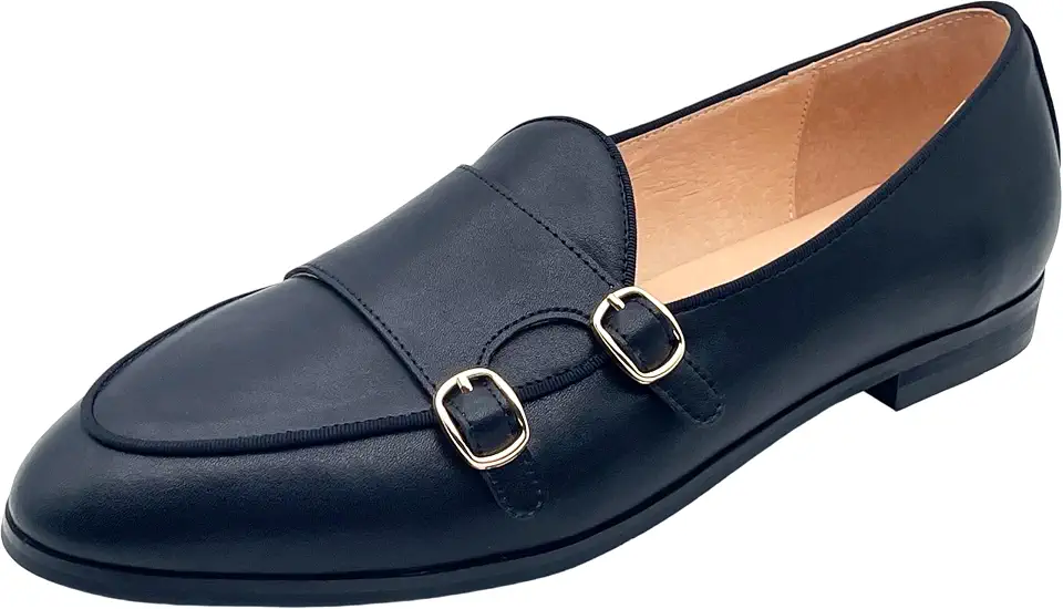 Justar Men's Leather Double Monk Strap Loafers Slip-On Comfort Dress Shoes