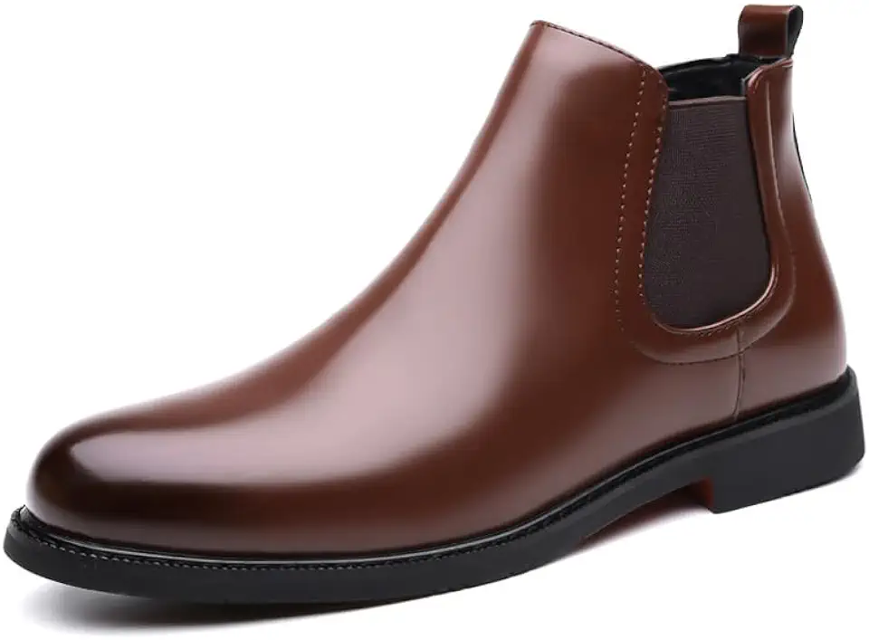 Men'S Leather Slip On Elastic Side Ankle Chelsea Dress Boots