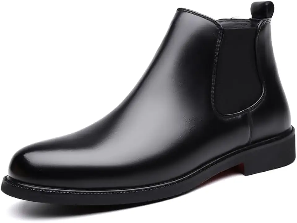 Men'S Leather Slip On Elastic Side Ankle Chelsea Dress Boots