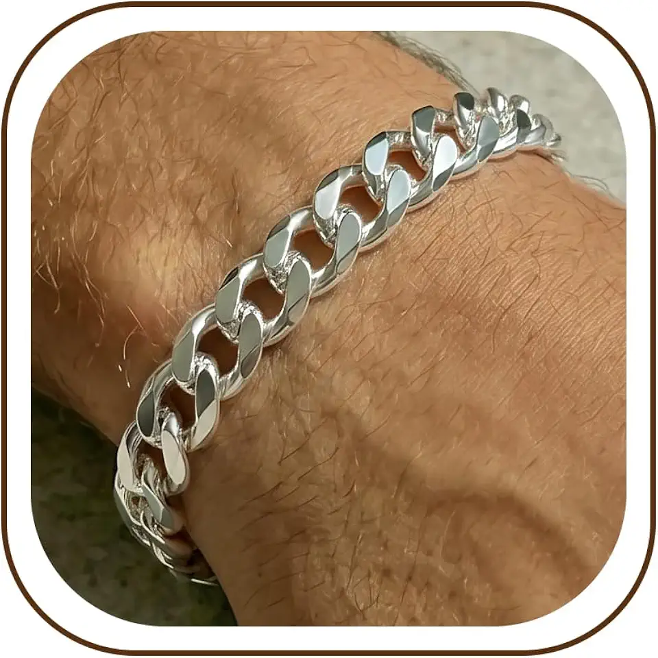 S925 Sterling Silver Chain for Men, 9mm Cuban Link Bracelet