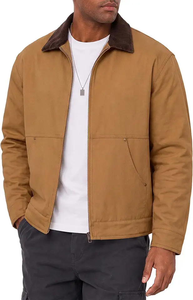 JMIERR Men's Cotton Padded Chore Jacket with Corduroy Collar