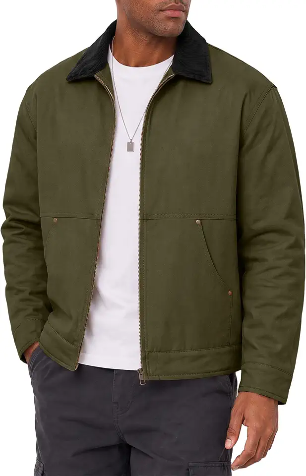 JMIERR Men's Cotton Padded Chore Jacket with Corduroy Collar