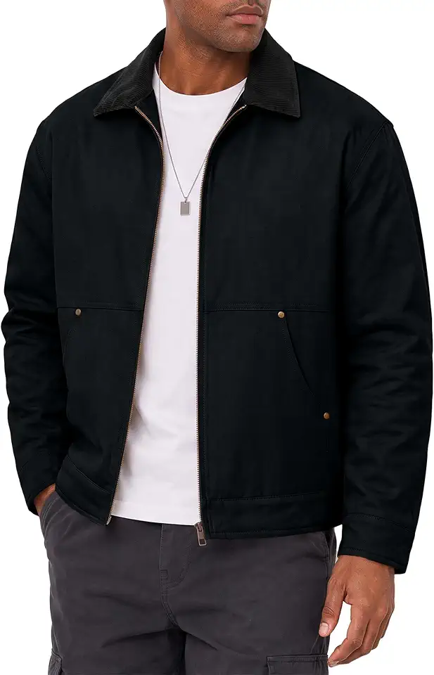 JMIERR Men's Cotton Padded Chore Jacket with Corduroy Collar