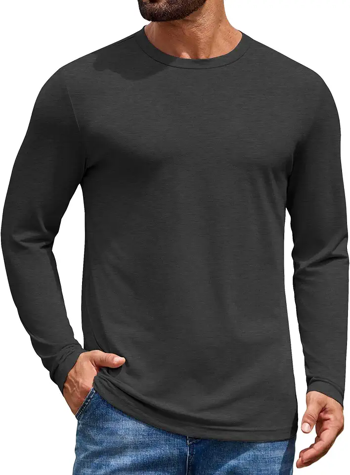 Global Recycled Standard COOFANDY Men's Long Sleeve T-Shirt Cotton Blend T Shirts Casual Crew Neck Basic Tee Soft Classic Regular Fit Tshirts