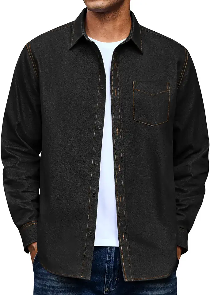 Global Recycled Standard COOFANDY Mens Heavyweight Denim Shirt Long Sleeve Button Down Jean Jacket