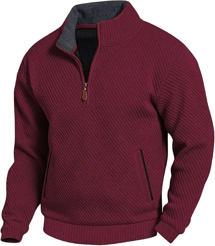 Mens Sweatshirts Long Sleeve Quarter Zipper Pullover Casual Sweaters Top with Pocket