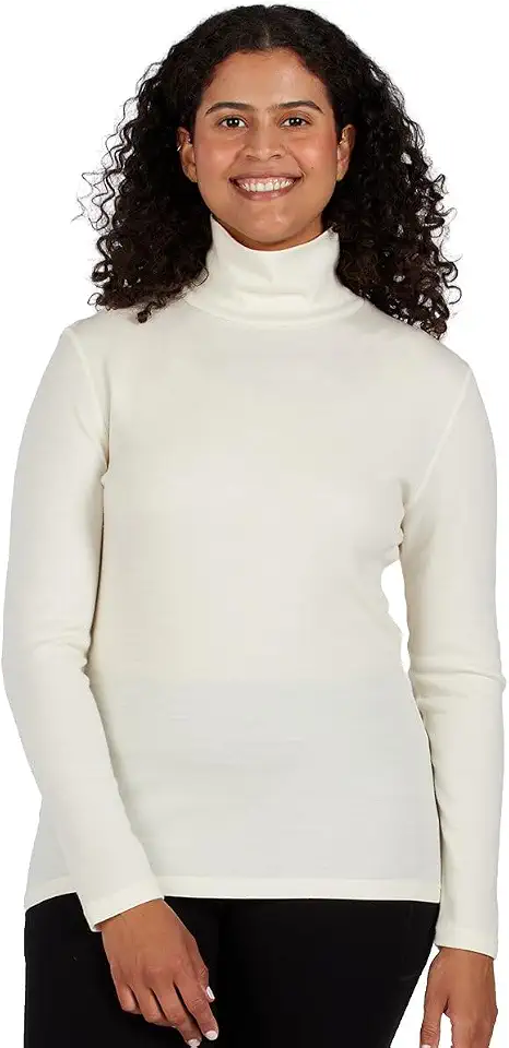 100% Merino Wool Womens Long Sleeve Midweight Turtleneck - Warm Sweater - Fold-Over Turtleneck