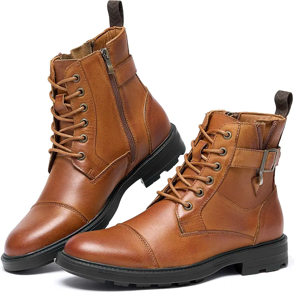 Arkbird Men's Dress Boots Genuine Leather Motorcycle Combat Boots