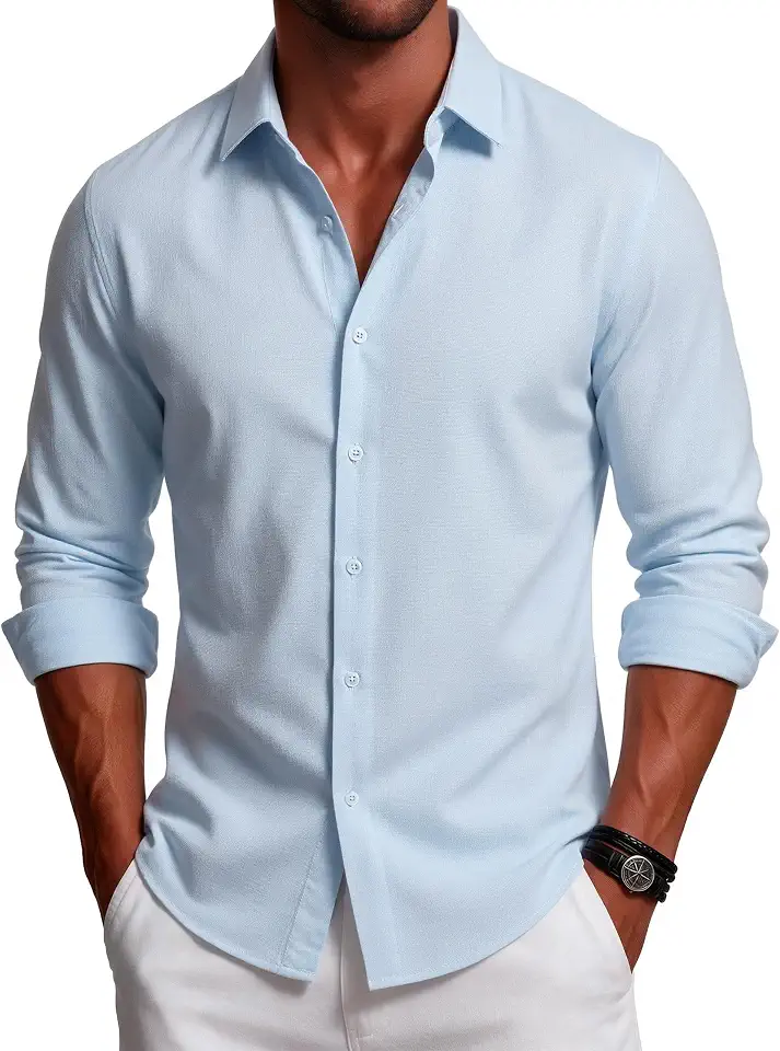 Damipow Mens Button Down Linen Shirts Long Sleeve Casual Dress Shirt
