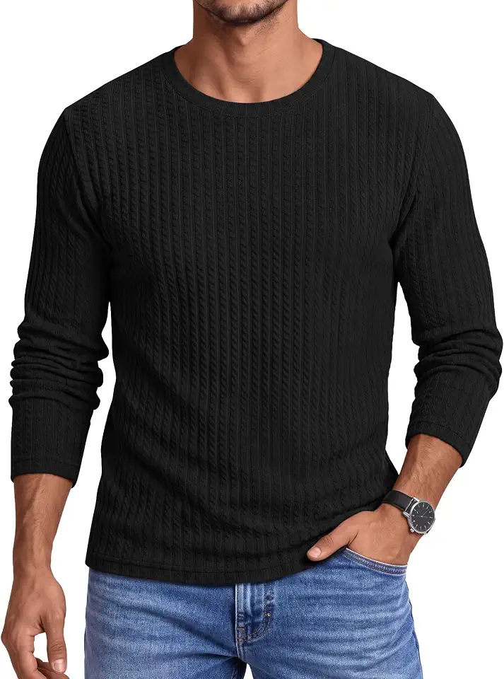Mens Long Sleeve Shirts Textured Knit Tops