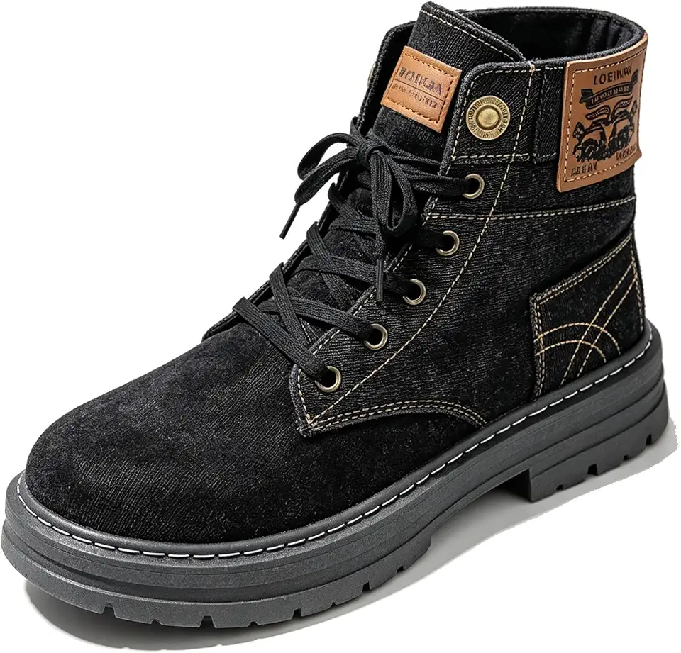 Men's Platform Denim Combat Boots Lace Up Lug Sole Jean Ankle Booties