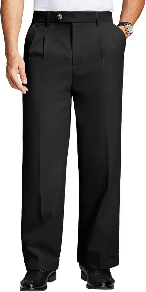Susclude Mens Cuffed Wide Leg Dress Pants Double Pleated Casual Work Slacks