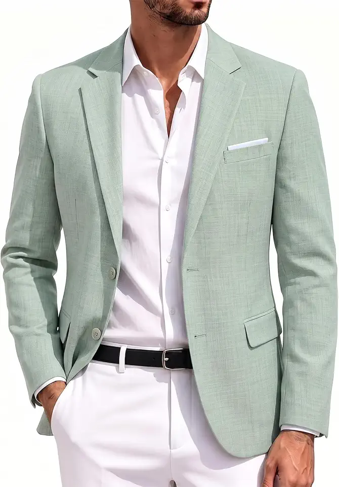 DiBanGu Mens Casual Blazer Cotton Linen Suit Jackets