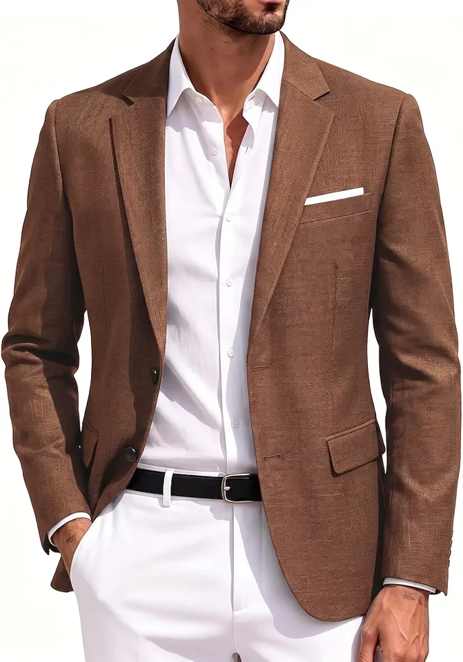 DiBanGu Mens Casual Blazer Cotton Linen Suit Jackets