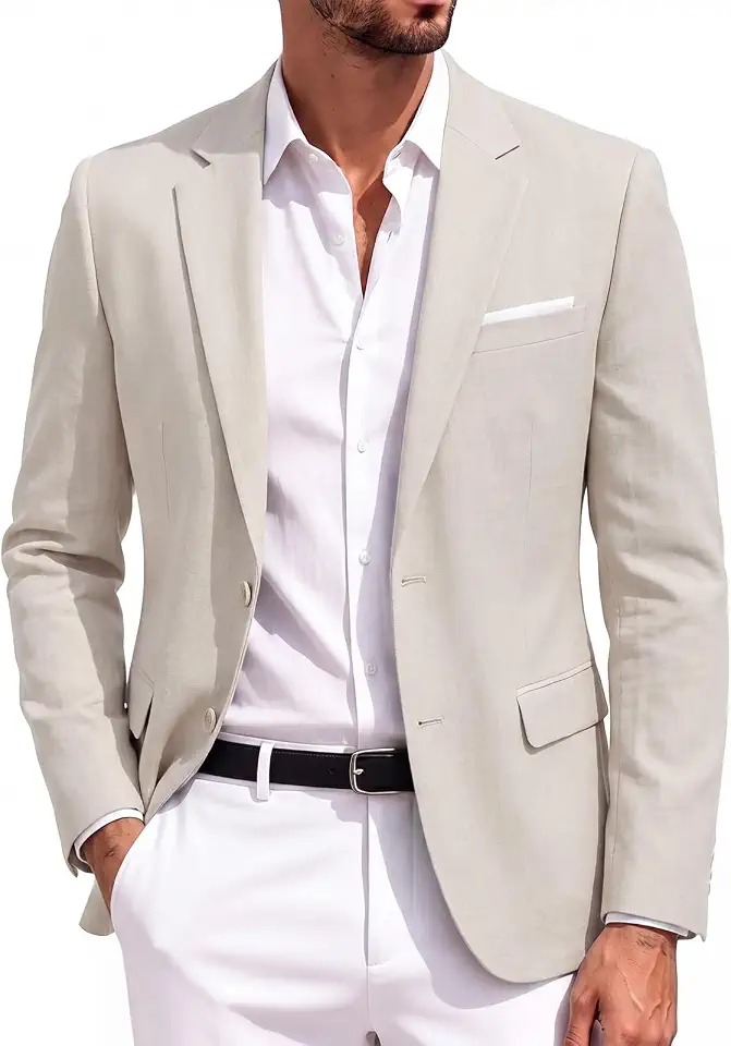 DiBanGu Mens Casual Blazer Cotton Linen Suit Jackets