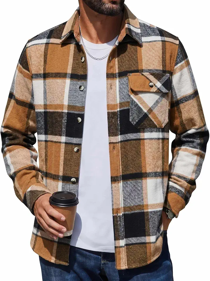 Global Recycled Standard COOFANDY Mens Flannel Shirts Long Sleeve Plaid Button Down Shirt Jacket