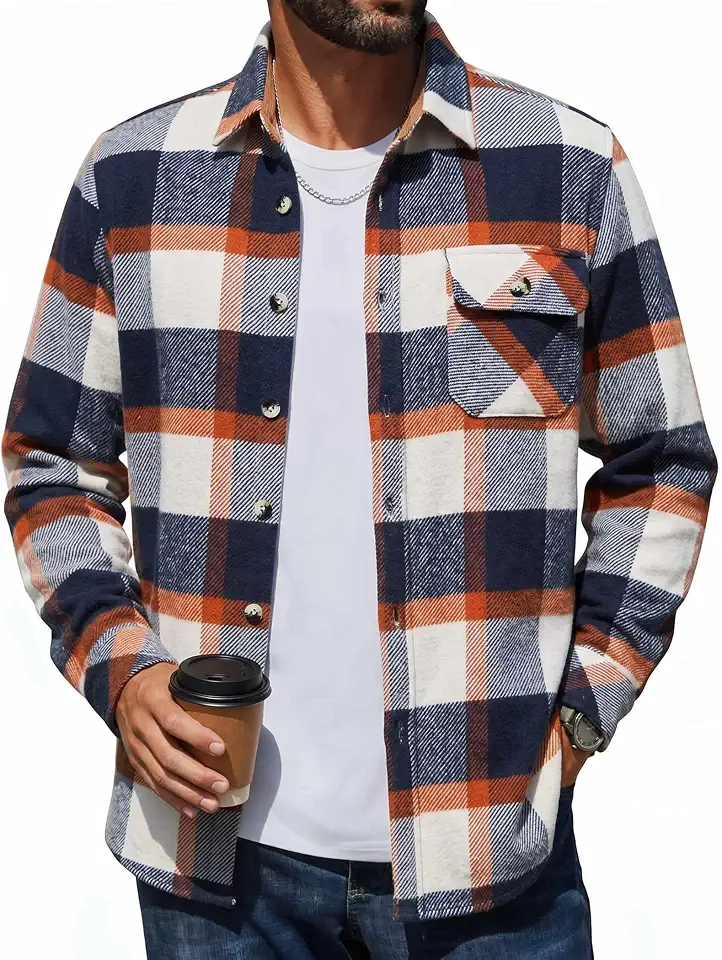Global Recycled Standard COOFANDY Mens Flannel Shirts Long Sleeve Plaid Button Down Shirt Jacket