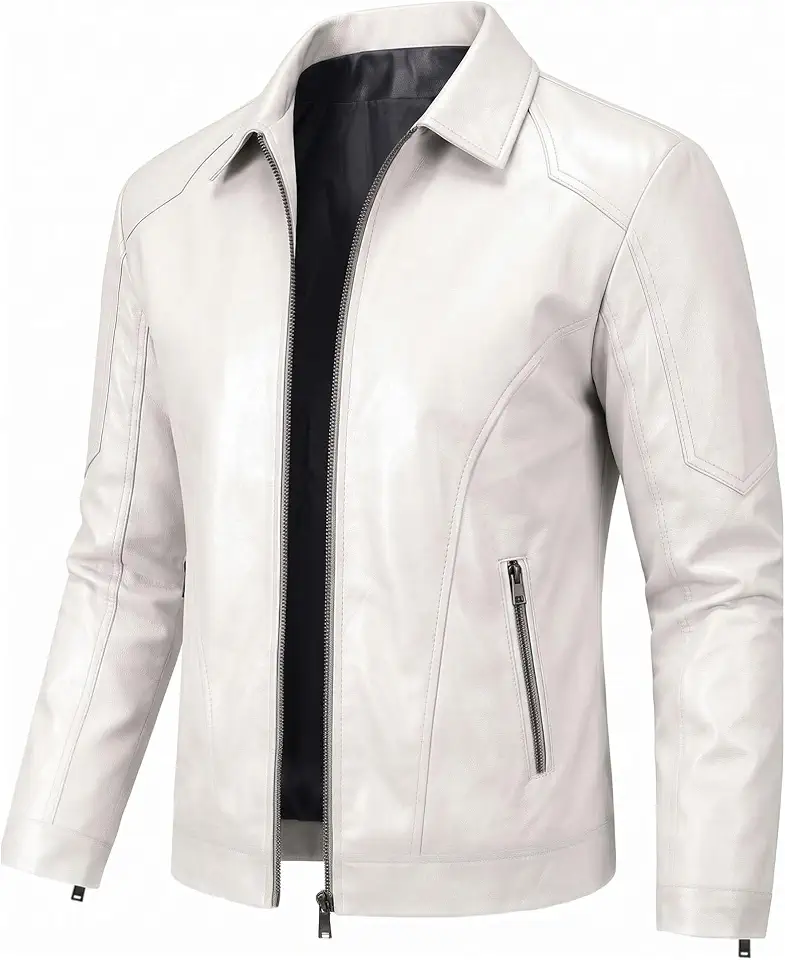 Mens Leather Jacket Motorcycle Biker Coat Faux Leather Jackets Outwear