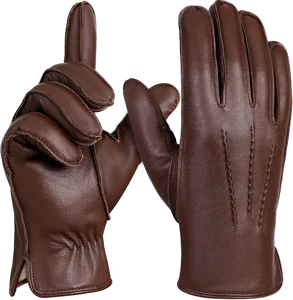 Global Recycled Standard FIORETTO Men’s Chrome-Free Leather Gloves Winter – Touchscreen Driving Gloves with Warm Wool Lining M24001