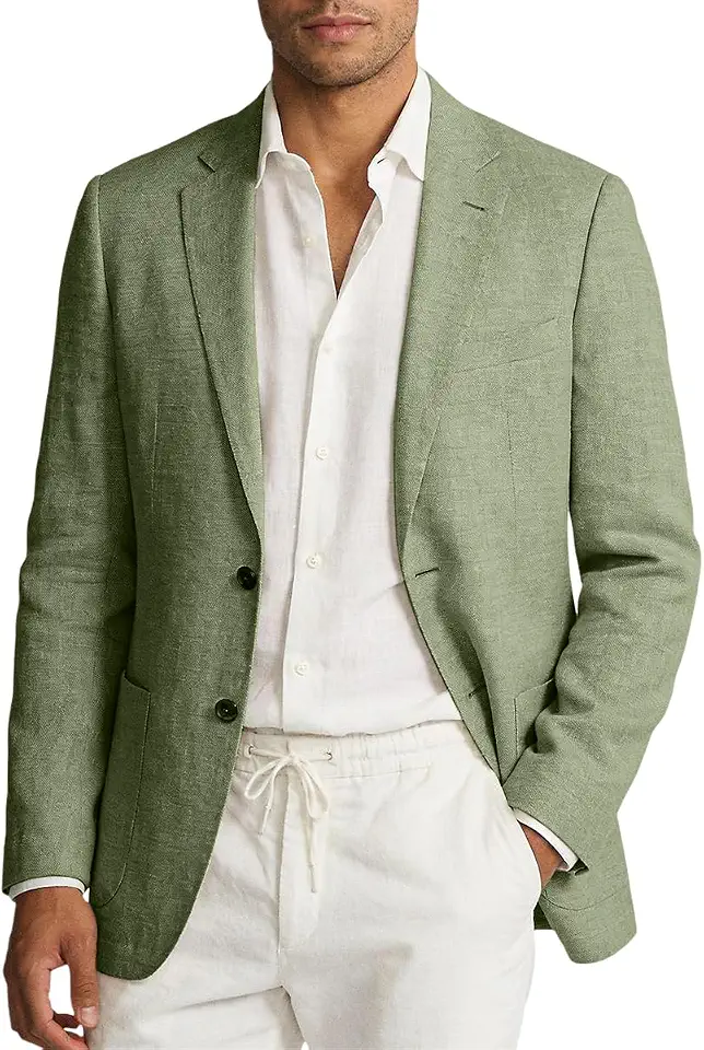 Global Recycled Standard Linen Blazer Men,Casual Jacket for Mens,2 Button,Solid,Notched Lapel