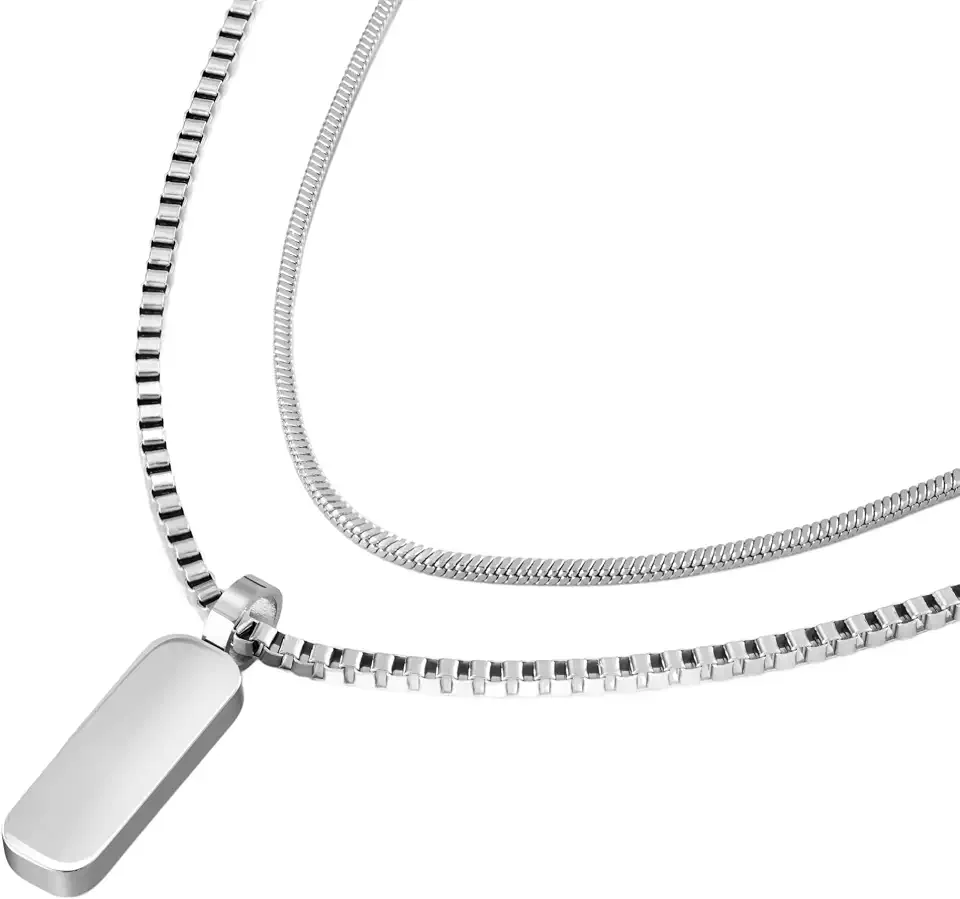 Pendant Necklace Duo, Waterproof Steel, Silver, Unisex