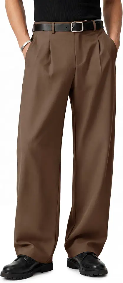 Runcati Mens Baggy Dress Pants Wide Leg Pleated Casual Slacks 30"/32"