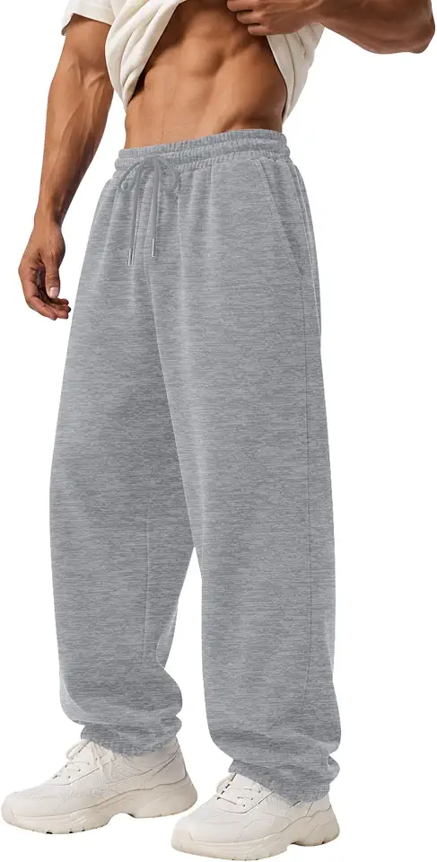 Poriff Men's Elastic Bottom Sweatpants Athletic Fleece Pants with Pockets