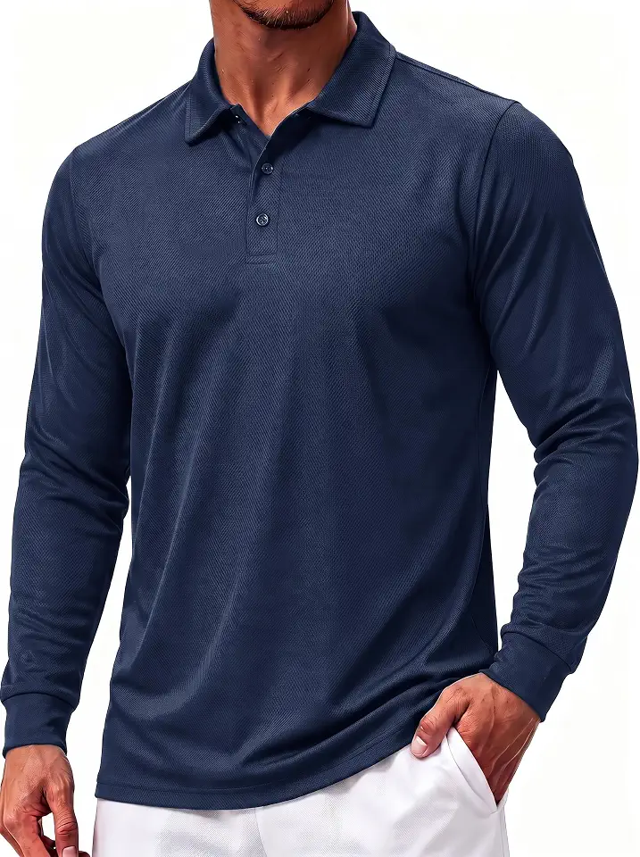 TACVASEN Men's Long Sleeve Polo Quick Dry Collared Golf Business Shirts