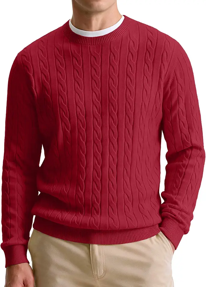 Comdecevis Men's Cable Knit Sweater - Casual Crewneck Regular Fit Pullover