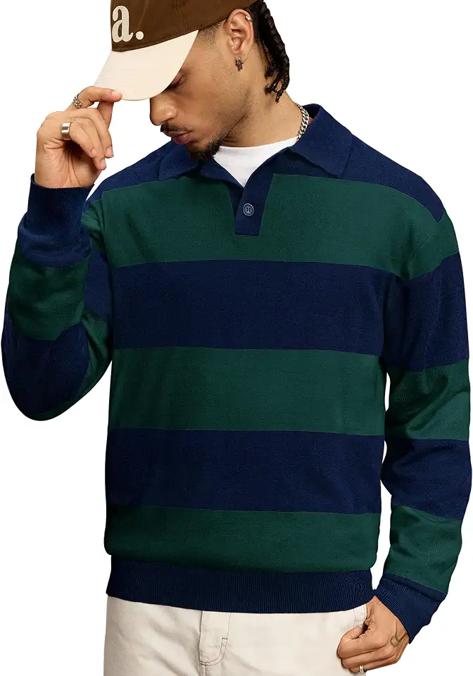 Herberton Mens Knit Collared Sweater Striped Long Sleeve Polo Shirts