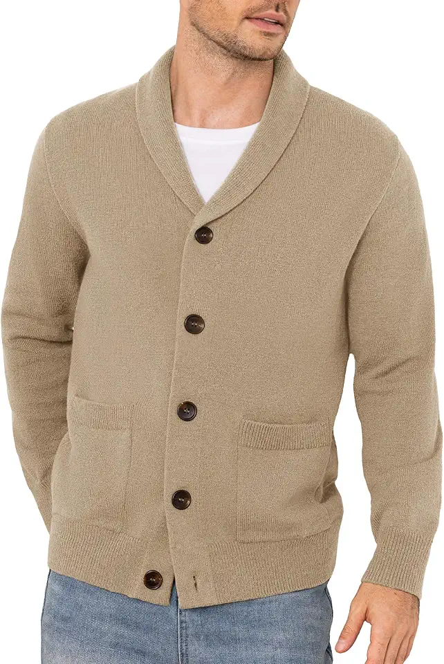 NITAGUT Mens Cardigan Sweaters Button Down Shawl Collar Knit with Pockets