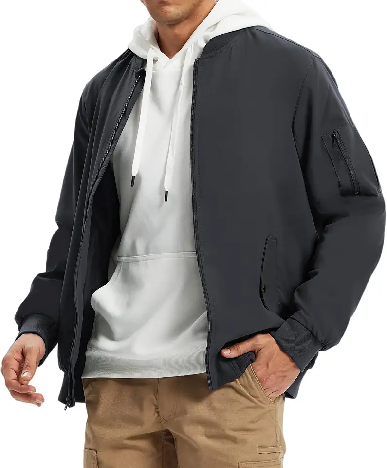 Men's Charcoal Grey Wool Bomber Jacket