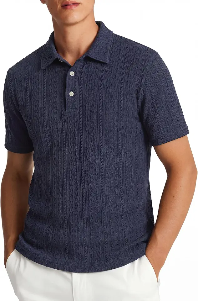 KYKU Men's Textured Knit Polo Shirts Short Sleeve Casual Summer Golf Shirt
