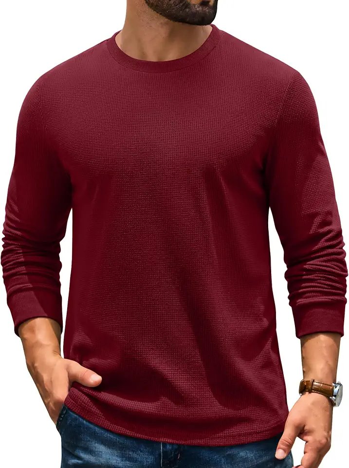 Global Recycled Standard COOFANDY Mens Waffle Long Sleeve Shirts Thermal Crew Neck Pullover T Shirt