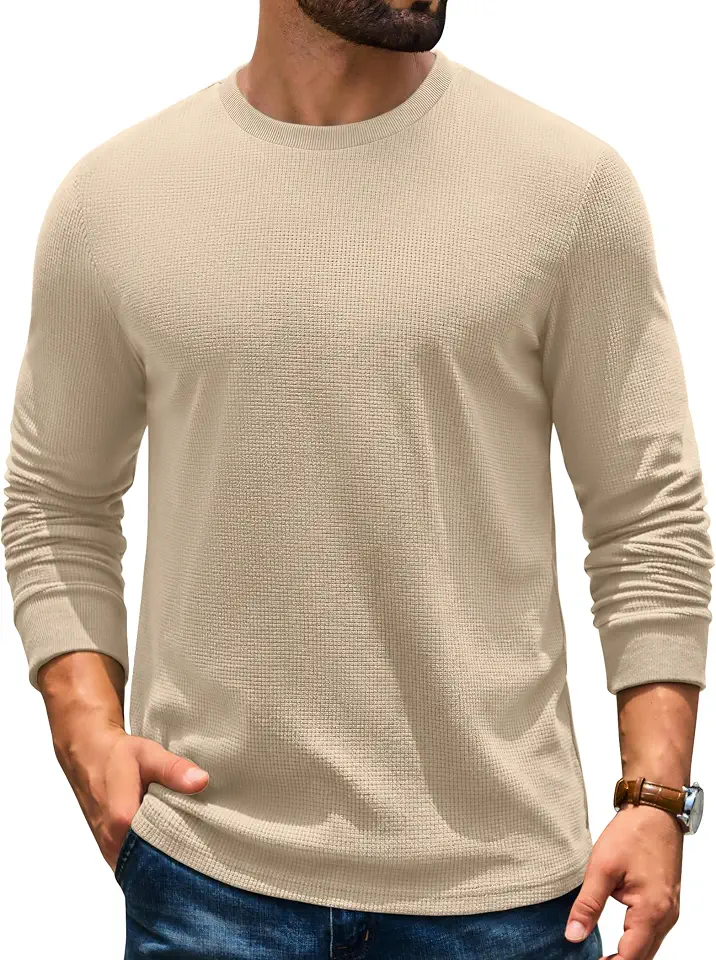 Global Recycled Standard COOFANDY Mens Waffle Long Sleeve Shirts Thermal Crew Neck Pullover T Shirt