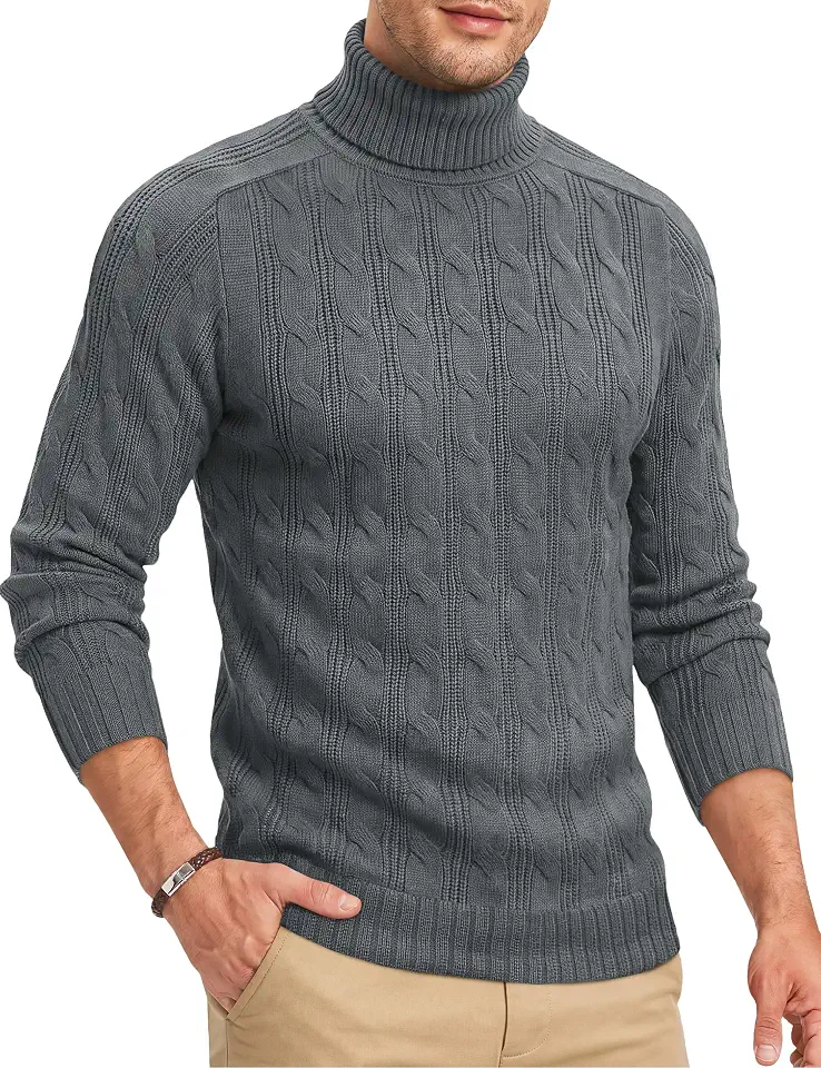 TACVASEN Men's Turtleneck Sweater Cable Knit Pullover Long Sleeve Sweater