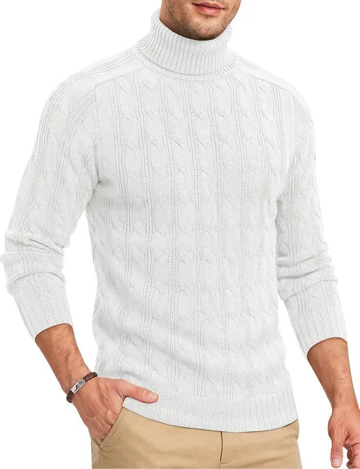 TACVASEN Men's Turtleneck Sweater Cable Knit Pullover Long Sleeve Sweater