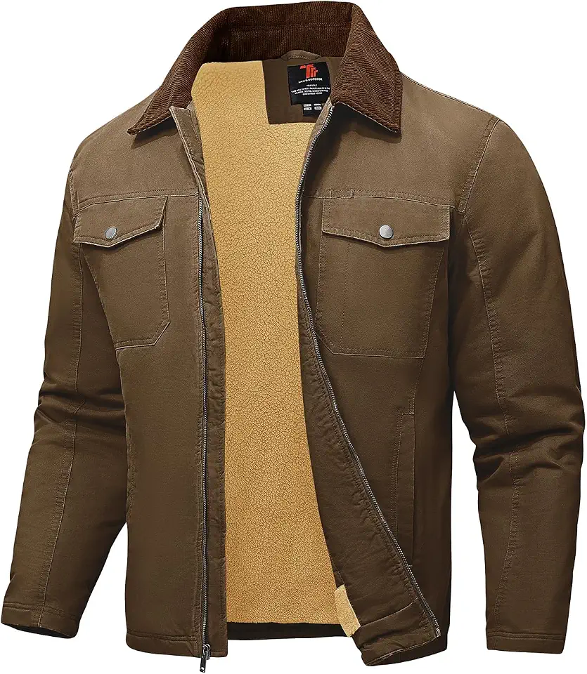 BGOWATU Men's Winter Trucker Work Cargo Jacket Sherpa Lined with 5 Pockets