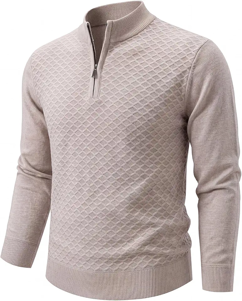 Mens Sweater Quarter Zip Pullover Lightweight Men’s Sweaters Long Sleeve Mock Neck Casual Polo Sweatershirt