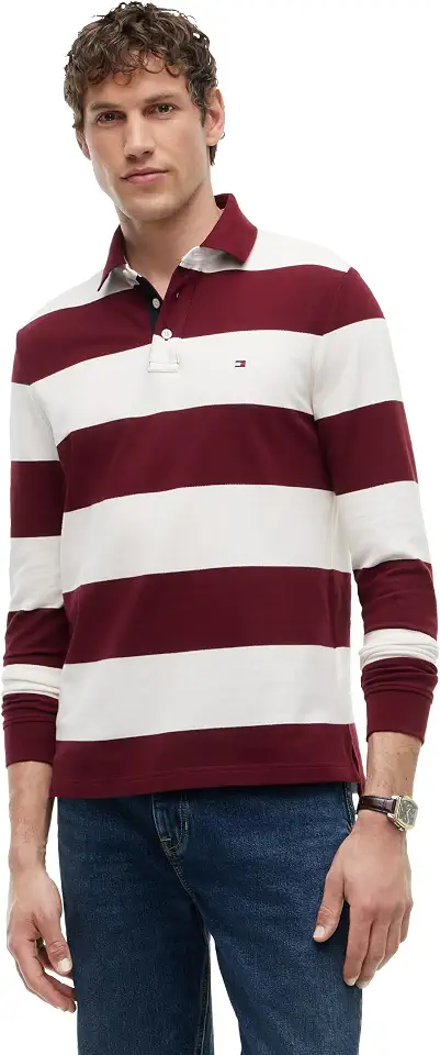 Tommy Hilfiger Men's Casual Cotton Rugby Polo Shirt with Stretch