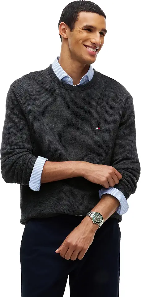 Tommy Hilfiger Men's Cotton Solid Structured Crewneck Sweater Pullover
