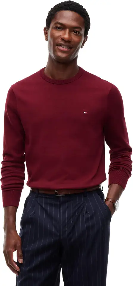 Tommy Hilfiger Men's Cotton Solid Crewneck Sweater Lightweight Pullover, Also Available in Big & Tall