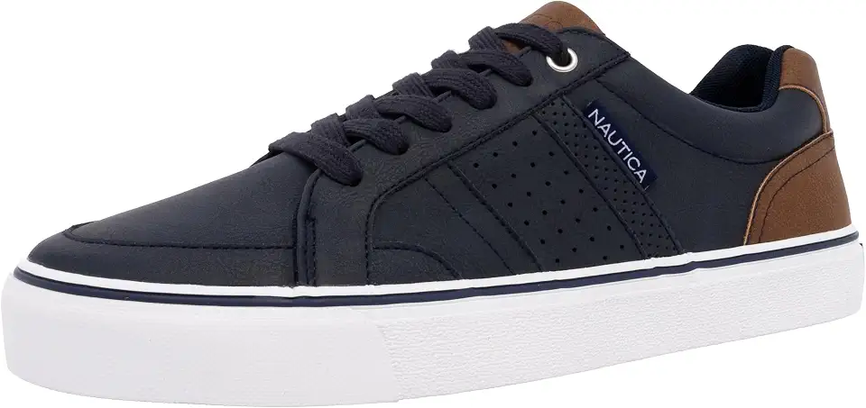 Nautica Men’s Casual Fashion Sneakers, Lace-Up Low-Top Walking Shoes with Comfortable Cushioned Footbed, Lightweight Vegan Leather Upper and Durable Grippy Outsole - Leonard